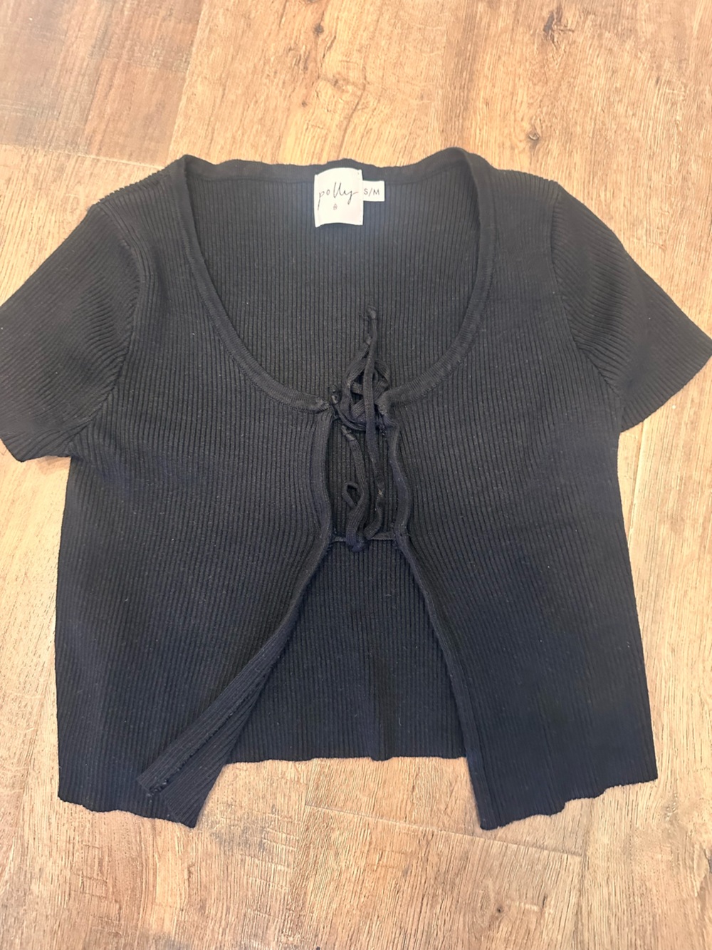 Polly super soft  Ribbed Tie-Front ss shrug size S/M